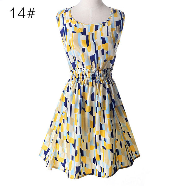 The  Sleeveless Vest Printed Beach Chiffon Dress