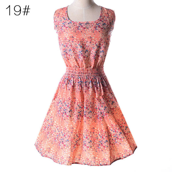 The  Sleeveless Vest Printed Beach Chiffon Dress