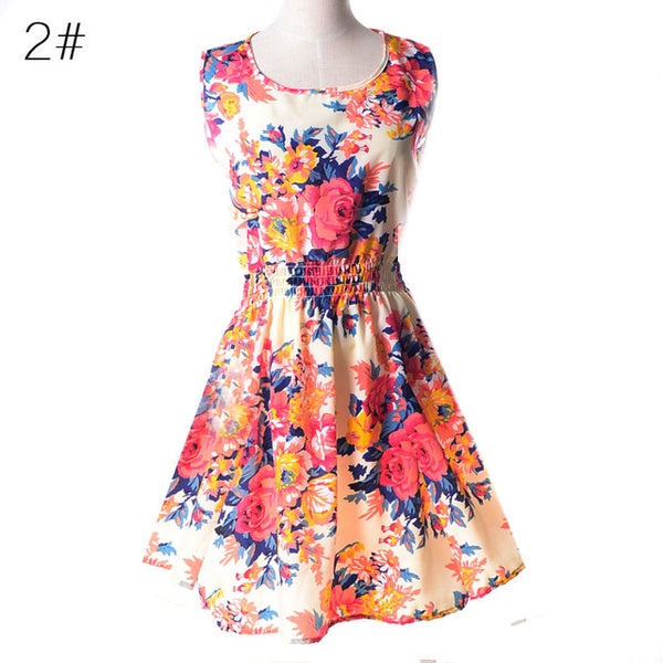 The  Sleeveless Vest Printed Beach Chiffon Dress