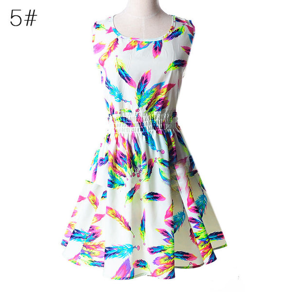 The  Sleeveless Vest Printed Beach Chiffon Dress