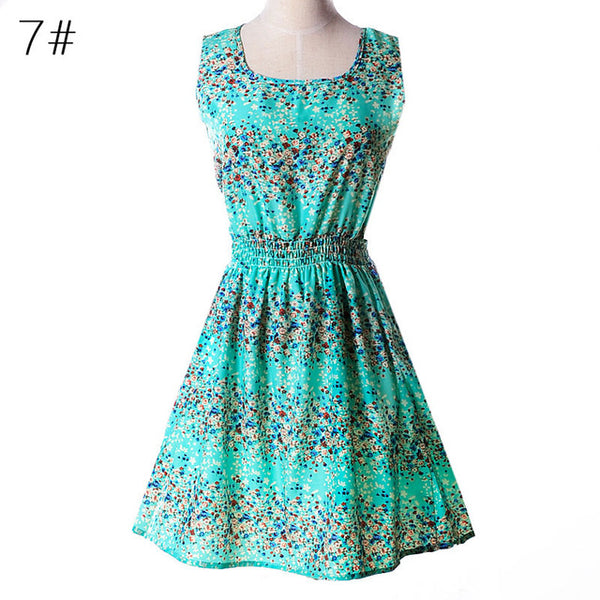 The  Sleeveless Vest Printed Beach Chiffon Dress