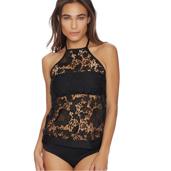 The Black Lace Tankini Swimsuits