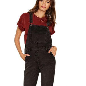 The Solid Black  Adjustable Strap Button Pockets Overall Jumpsuit