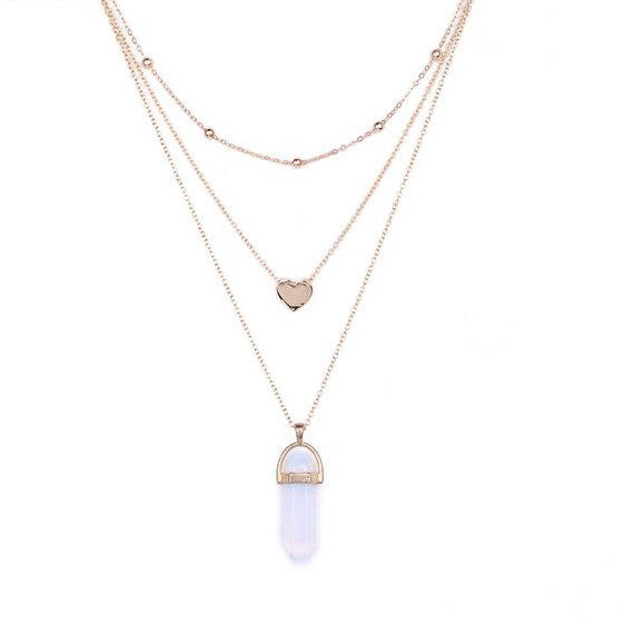 The 3 layer opal pink stone necklace