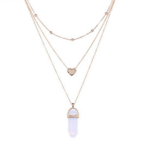 The 3 layer opal pink stone necklace