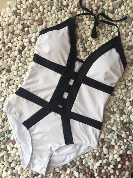 The v-neck high cut one piece swimsuit