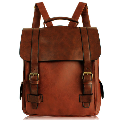 The leather brown bts backpack.