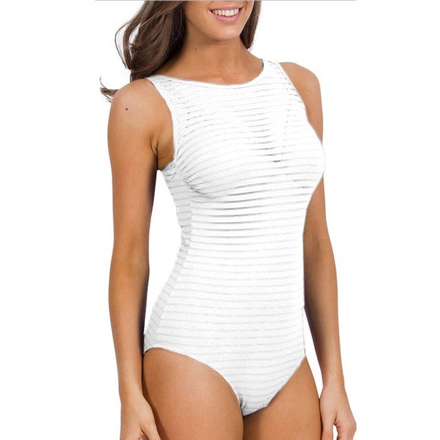 The Mesh Striped Hollow Transparent Swimwear