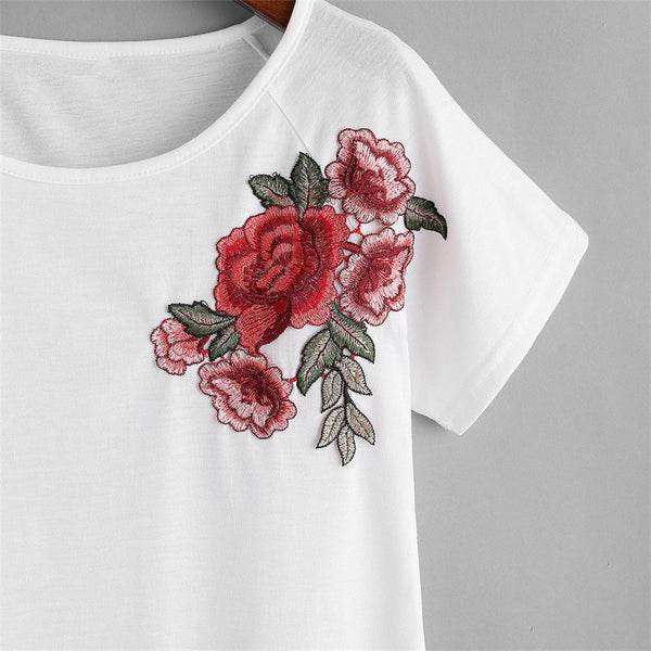 The Rose Embroidered Decals White shirt