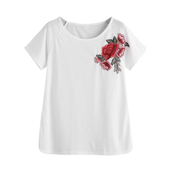 The Rose Embroidered Decals White shirt