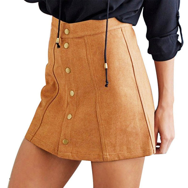 The Suede Faux-Line Short Button Skirts